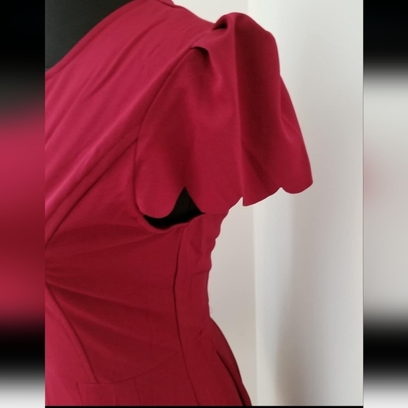 Burghundy V-NECK Skater Dress M - Picture 10 of 14